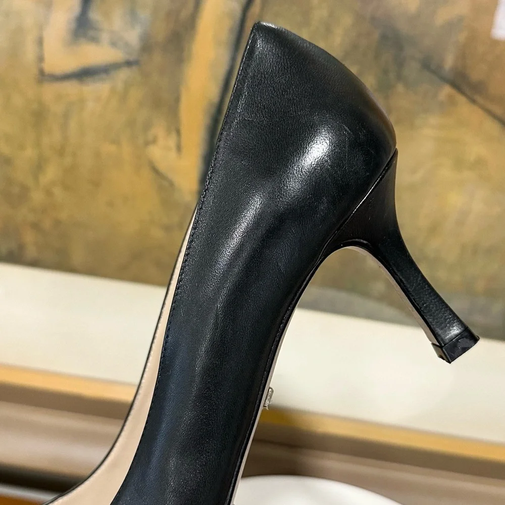 🌸JON JOSEP🌸 Paris Pump Pointed Toe Black Leather Heels Size: 12M